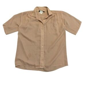Vintage 70s Philippe Ronsard Paris Peach Short Sleeve Blouse Size M/L